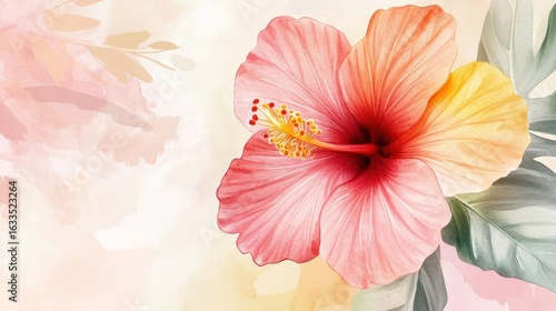 Wallpaper Mural Delicate hibiscus flower, soft watercolor style, pastel colors, blurred background Torontodigital.ca