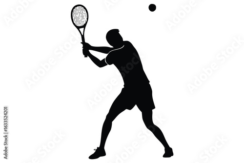 Silhouette of Tennis Player Hitting Ball with Racket in Action Stance, Isolated