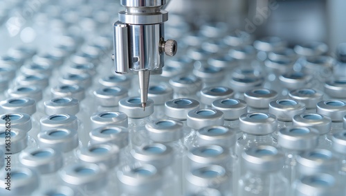 Pharmaceutical manufacturing automated process vaccine vial filling machine robot arm