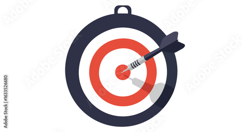 Dart hits bullseye on target with red & dark blue rings
