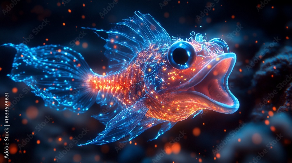 Digital Fish Glowing Underwater Digital Fish Glowing Underwater