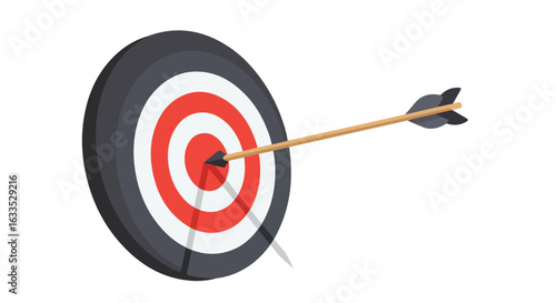 Arrow pierces the center of target; goal achieved, success realized