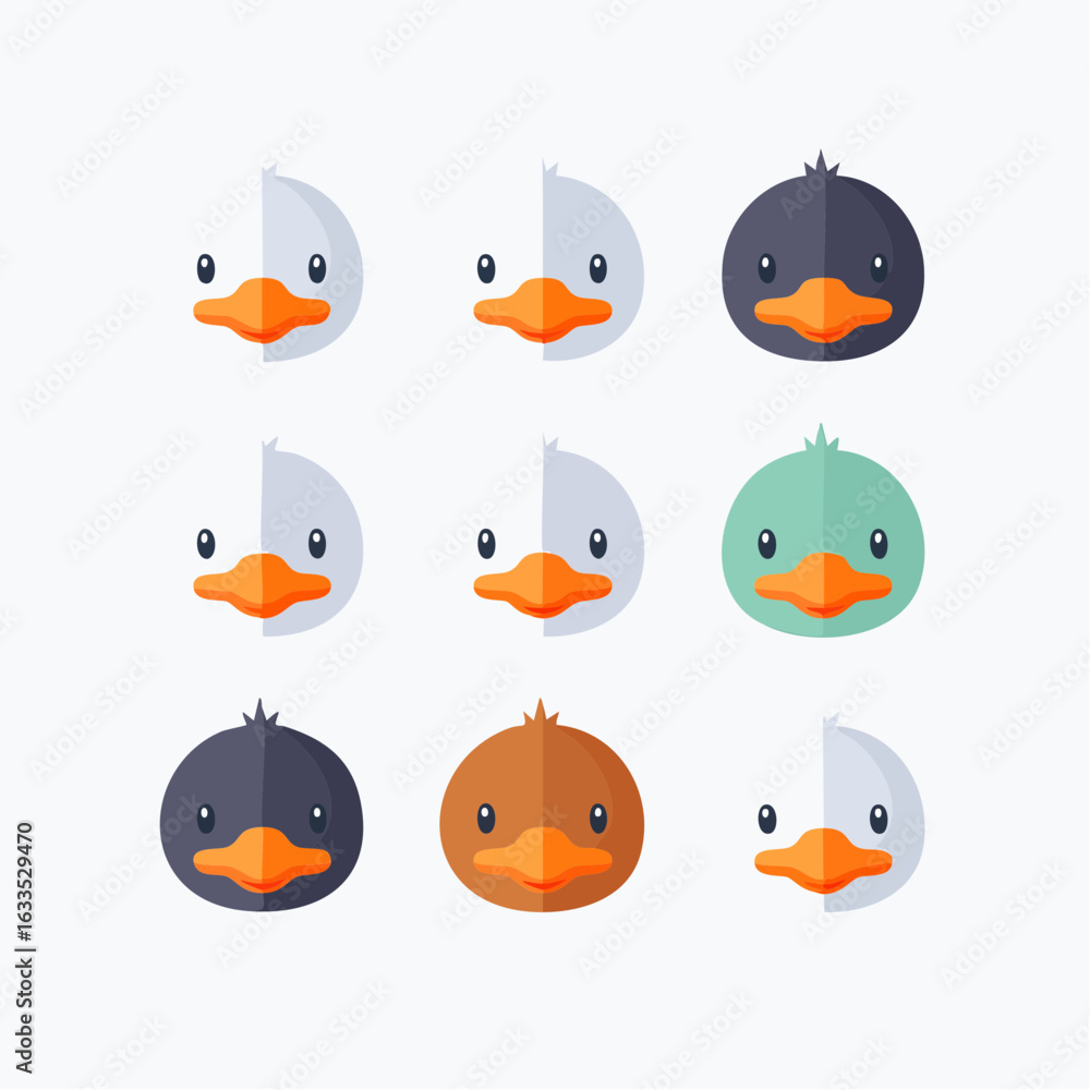 Fototapeta premium Minimal duck faces in flat style