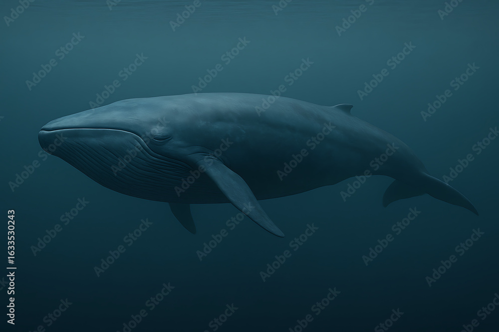Obraz premium Calm Blue Whale Gliding Through the Deep Blue Sea