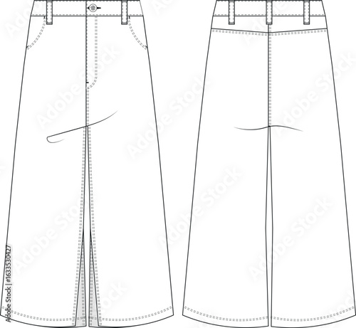 mid high rise waist loose boyfriend low cut cutout hem capri short denim jean pant template technical drawing flat sketch cad mockup fashion woman design style model 
