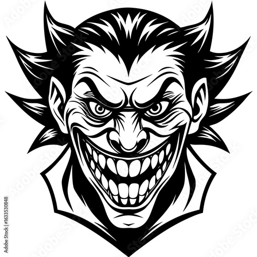 The jokers menacing grin isolated on white background, a symbol of chaos