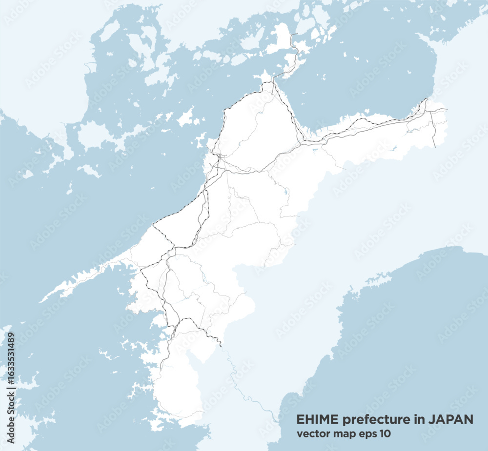 Obraz premium 日本の愛媛県のシンプルなロードマップ