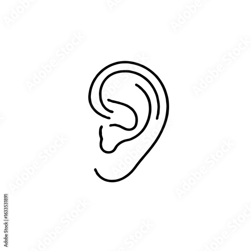 Vector art of human ear line art isolated on white background for medical or health concept