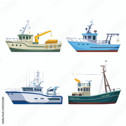 Fishing Boats and Trawler Collection Vector