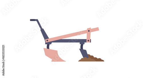 Stylized illustration of a plow device, breaking ground on a white field