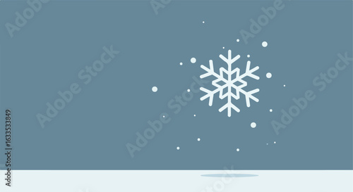 Stylized snowflake illustration on pale blue background with snow