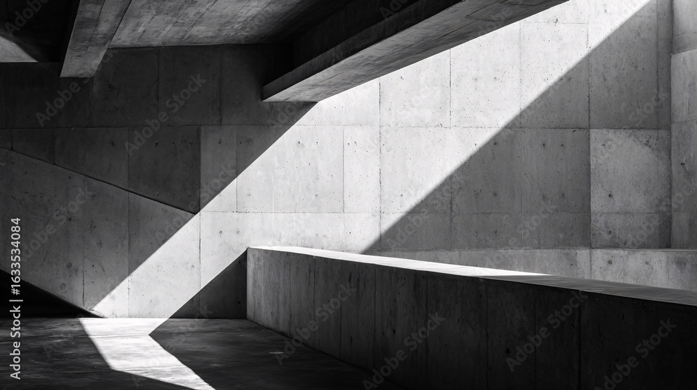 Fototapeta premium abstract view of angled concrete surfaces, minimalist brutalist design, light and shadow play