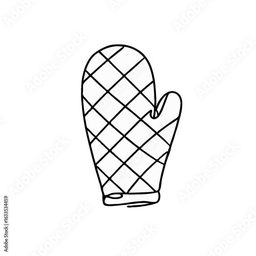 Vector art of oven mitten isolated on white background, kitchen glove line art illustration