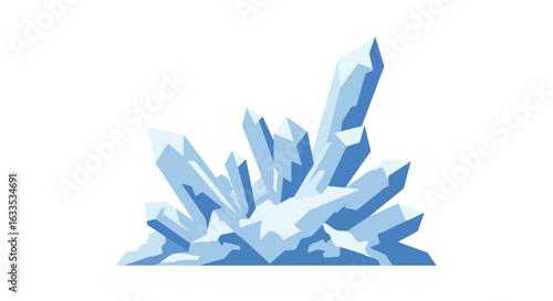 Cluster of geometric, light blue crystals on a white background