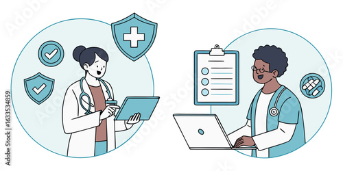 Two doctors working together using technology to provide quality healthcare and medical advice to their patients remotely
