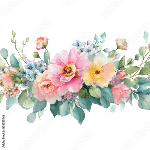 Floral border is delicate and serene