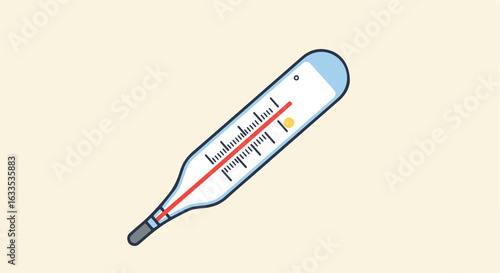 Clinical thermometer with a red line showing temperature against off-white bg