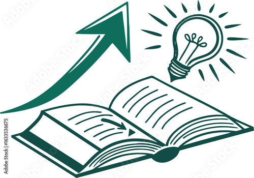 Open Book with Light Bulb and Arrow