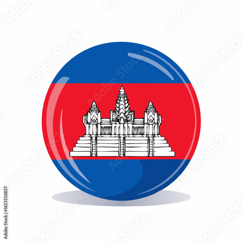 Polished spherical flag icon with temple motif, designed for branding collateral, newsletters, and cross-cultural marketing in Asia
