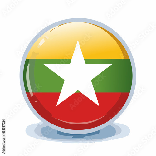 Circular badge featuring Myanmar’s flag in a glossy finish, perfect for embassy communications, tourism marketing, and heritage events
