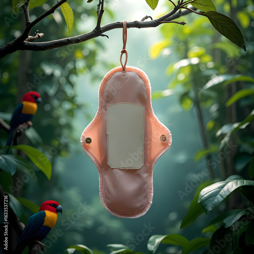 Eco Friendly Reusable Pad Hanging in a Vibrant Forest Environment.