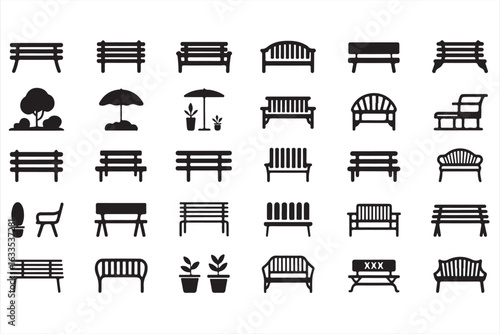 Street and Garden Furniture Icons – Vector Bench Designs