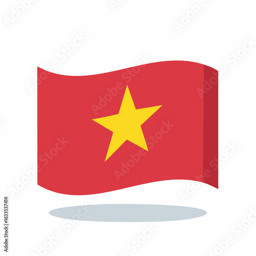 Circular badge showcasing the Vietnamese flag with a bold yellow star on a red field, ideal for cultural events, tourism promotions, and educational resources about Vietnam
