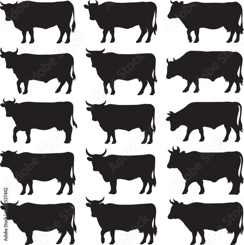 Cow Silhouette Vector | Farm Animal Clipart  Dairy Cow Silhouette | Rustic Farm Design  Standing Cow Silhouette | Livestock Animal Art