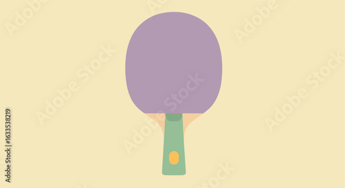 Lilac ping pong paddle with green handle and light yellow backdrop
