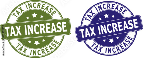 Tax Increase distressed rubber stamp vector set for finance, government, or budget concepts isolated.
