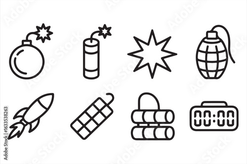 Bomb and Grenade Outline Icons – Vector Explosive Elements