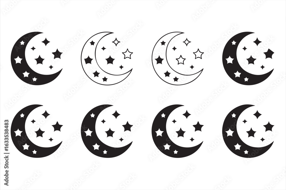 Fototapeta premium Sleep and Dream Icons – Vector Moon and Star Illustrations