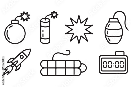 Explosive Vector Icons – Bombs, Dynamite, Grenade, and Timer Set