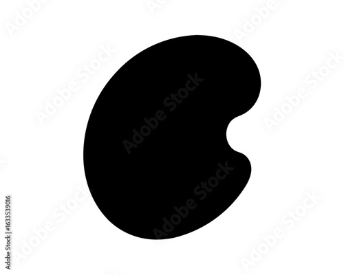 Black bean shape on a white background with slight curve on side