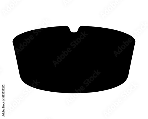 Simple graphic illustration of a black ashtray shape on a white background