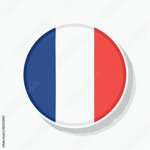 Circular badge displaying the French flag in a sleek round format, ideal for tourism marketing, cultural events, and educational resources about France
