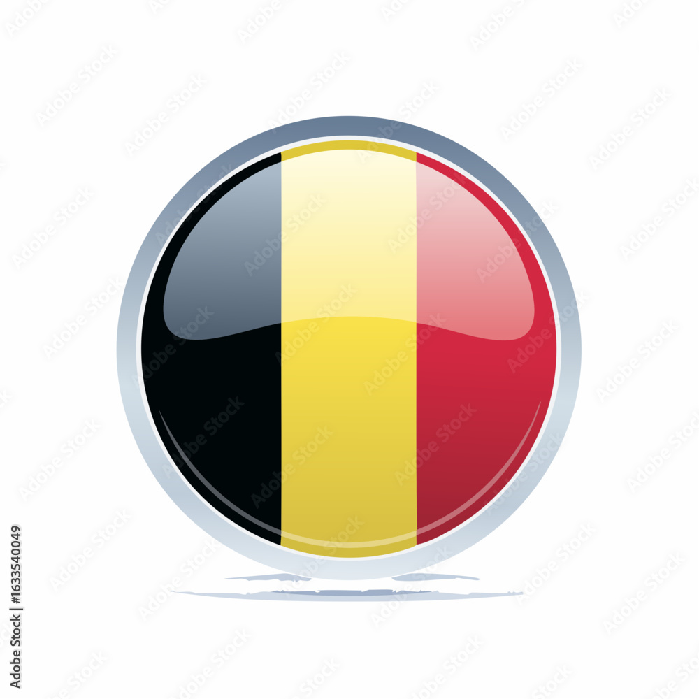 Fototapeta premium Modern round Belgium flag emblem showcasing black, yellow, and red vertical stripes, perfect for event signage, museum materials, and diplomatic outreach 
