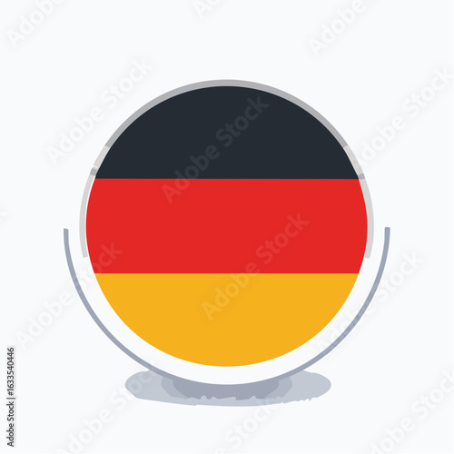 A glossy round flag badge featuring the German tricolor in a circular frame with a subtle shadow, ideal for travel branding, educational resources, and multicultural campaigns
