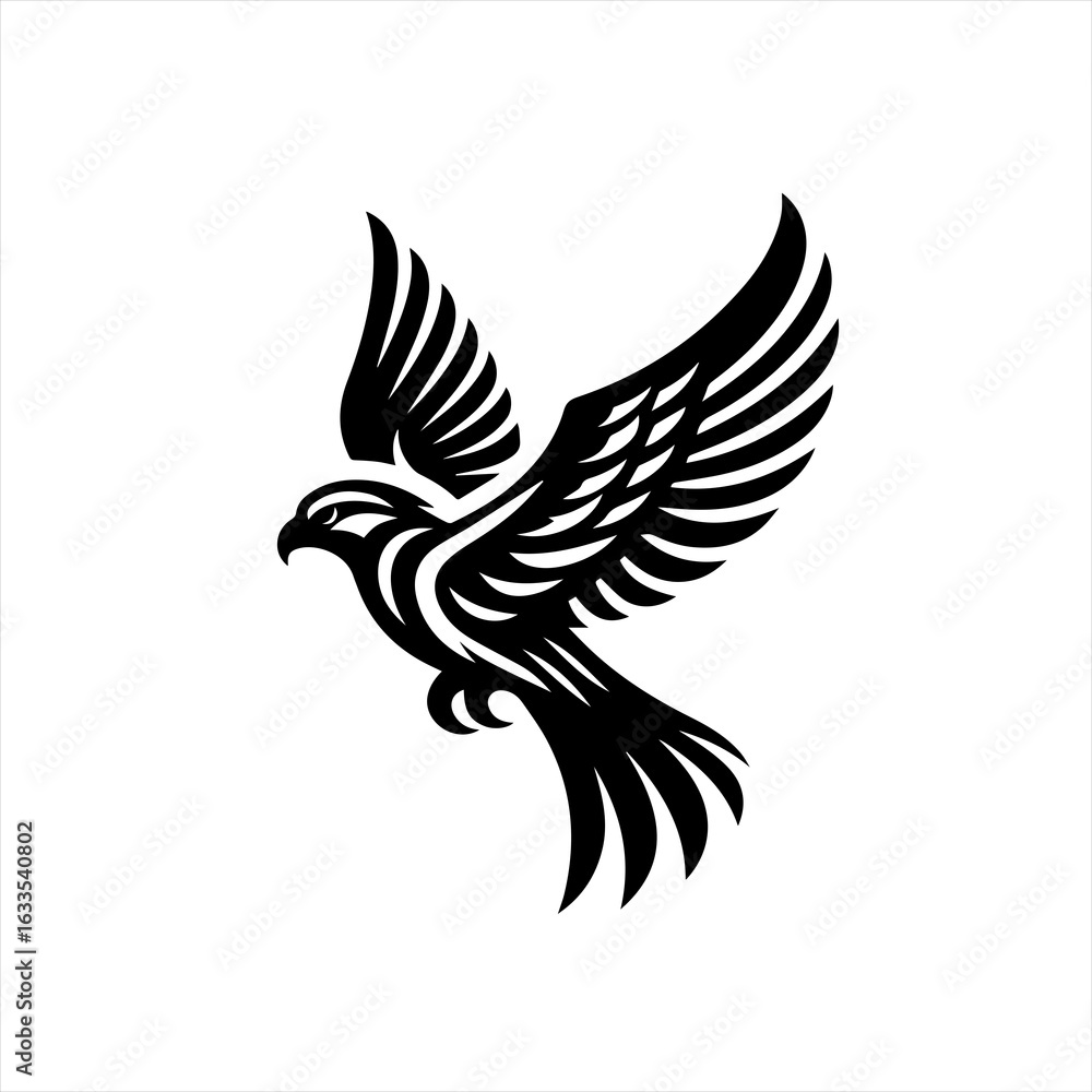 Fototapeta premium Stylized Black Hawk in Flight Silhouette.