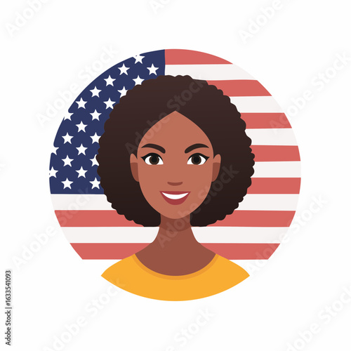 Polished round portrait icon showcasing national pride and female representation, designed for branding collateral, posters, and social awareness projects

