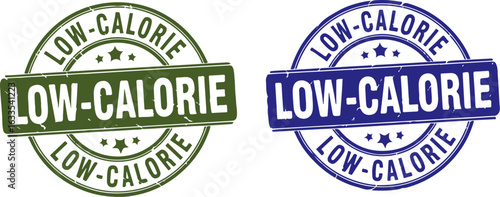 Low-calorie stamp designs, green and blue color on white background