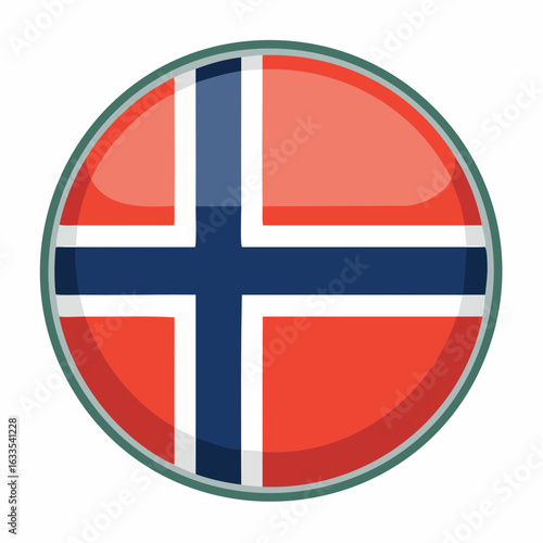 Modern round flag emblem displaying Norway’s national colors, perfect for tourism marketing, embassy materials, and heritage promotion
