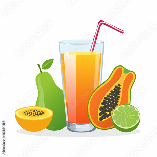 Playful round icon of a refreshing fruit juice, suitable for packaging, social media, and restaurant advertising visuals
