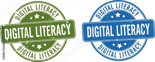 Digital Literacy stamp badge set, green and blue vintage style isolated vector icon