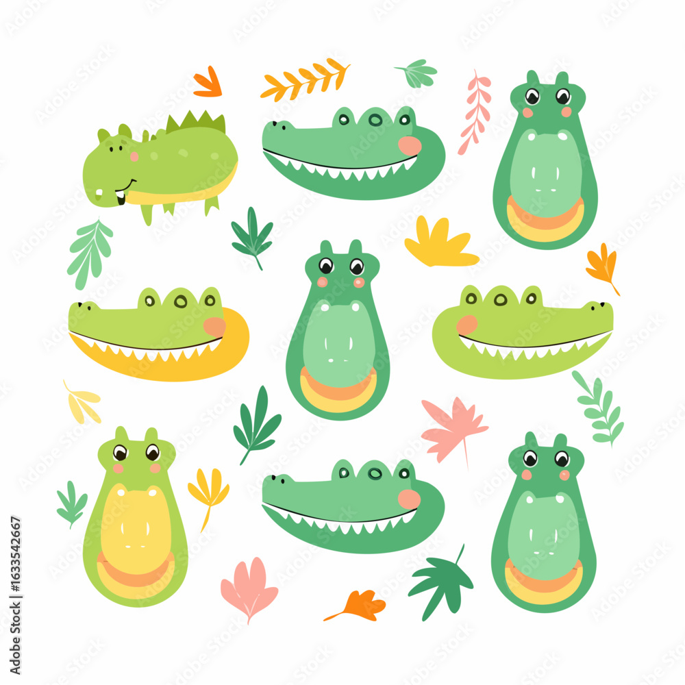 Fototapeta premium Minimal crocodile faces in flat style
