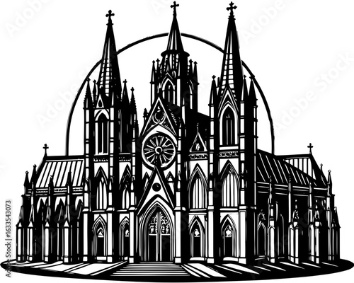 Ancient Gothic Cathedral with Stained Glass & Stone Carvings