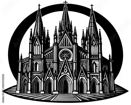 Ancient Gothic Cathedral with Stained Glass & Stone Carvings