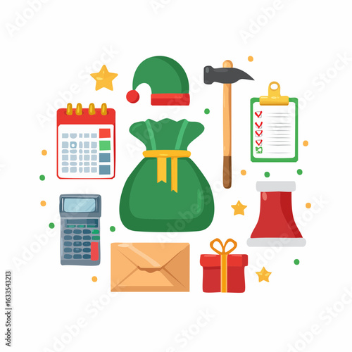 Modern round badge featuring tools and gifts in a compact layout, perfect for shop promotions, handyman services, and seasonal campaigns
