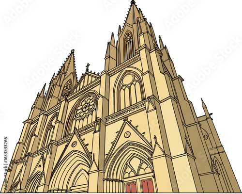 Ancient Gothic Cathedral with Stained Glass & Stone Carvings