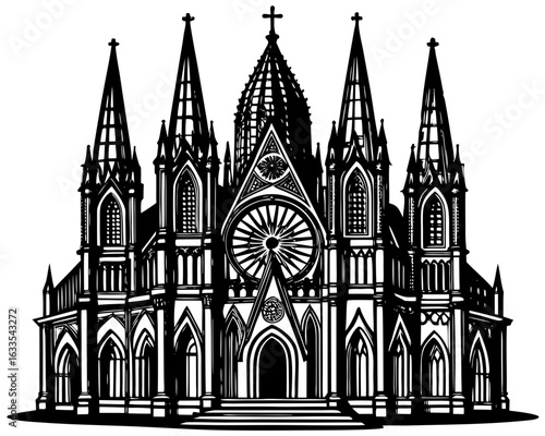 Ancient Gothic Cathedral with Stained Glass & Stone Carvings